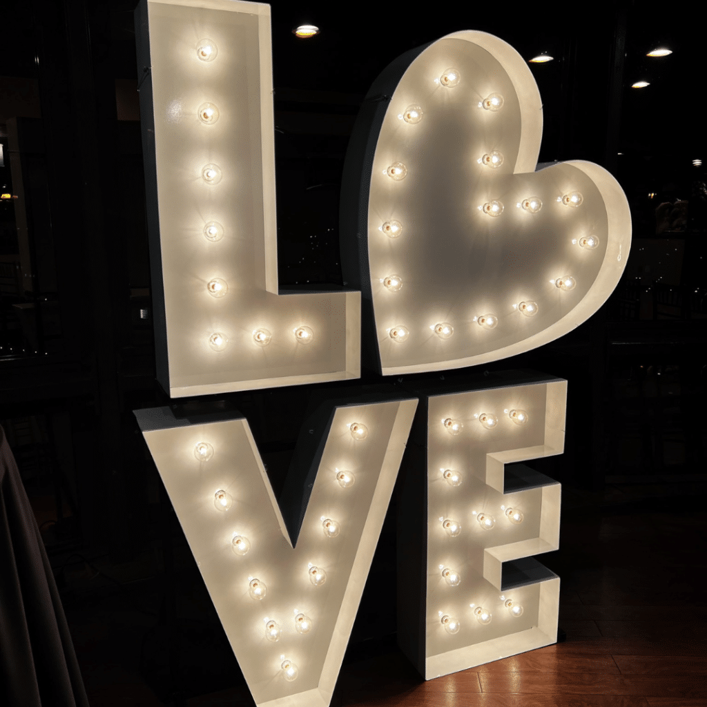 Two-Tier Marquee letters spelling out "LOVE" with the O represented by a heart