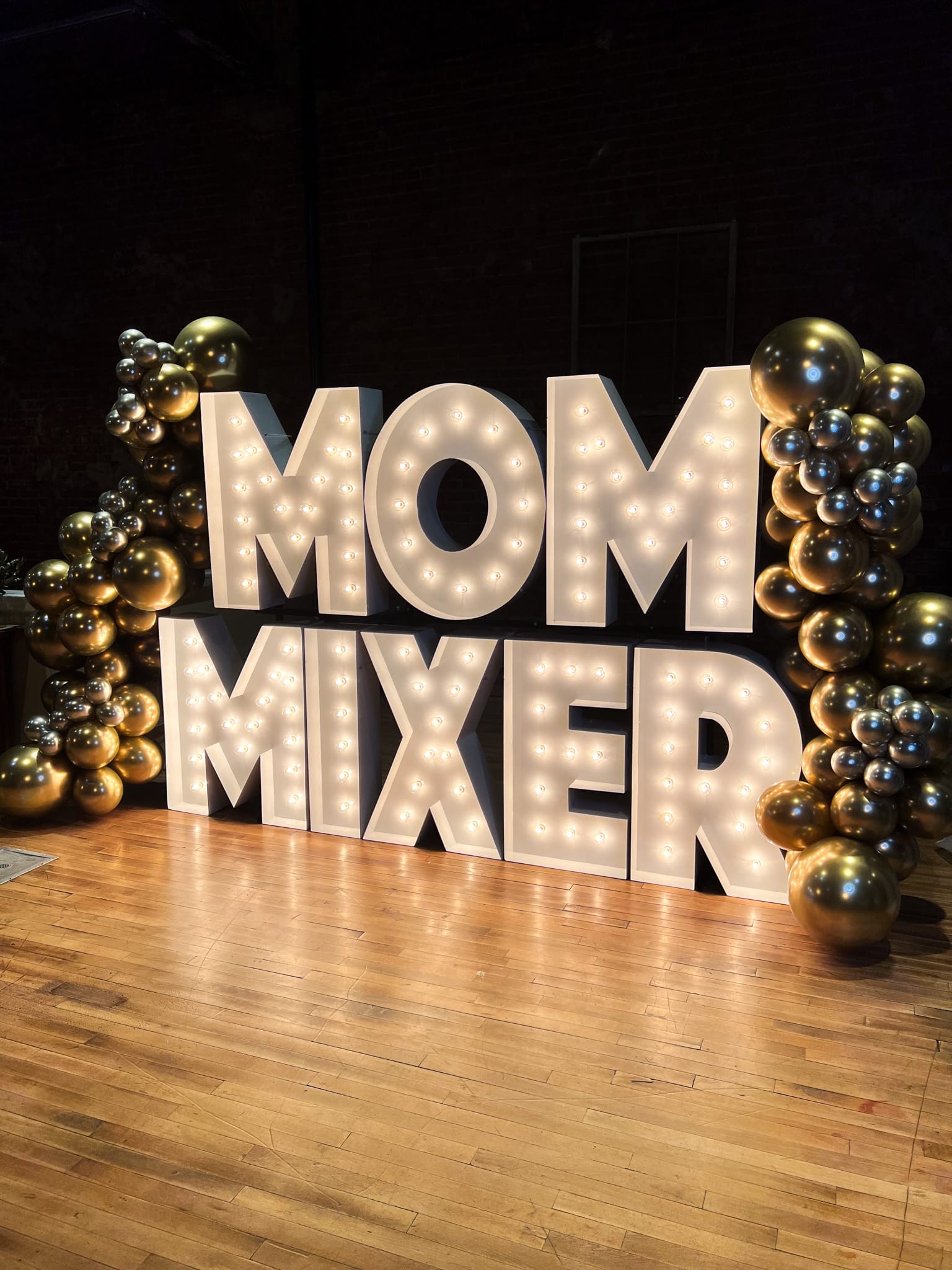 Light Up Letters spelling out "MOM MIXER"
