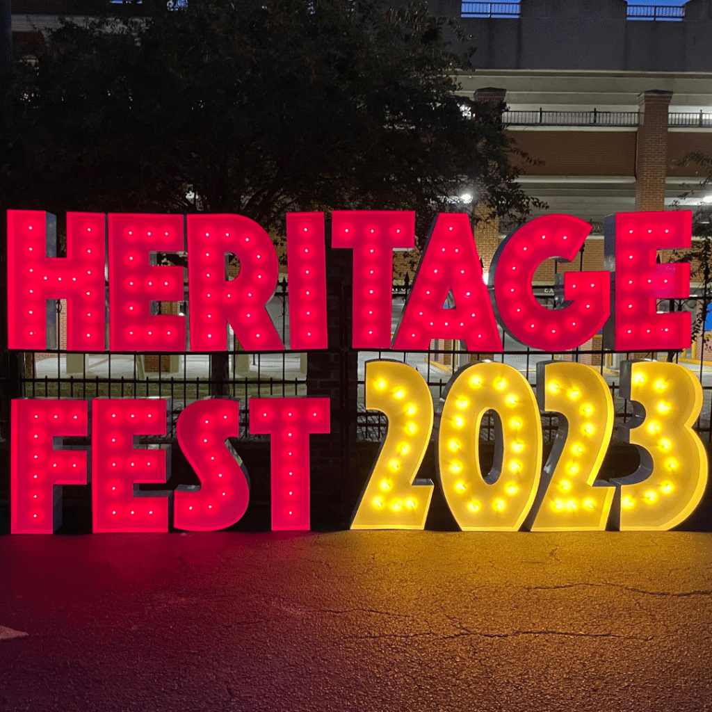 Light-Up Marquee Letters spelling out "HERITAGE FEST 2023"