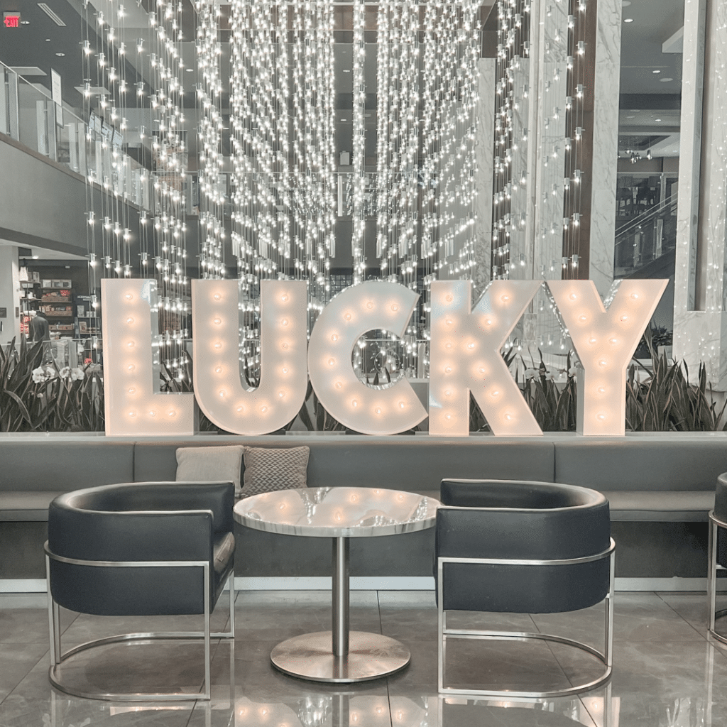 Light-Up Marquee Letters spelling out LUCKY