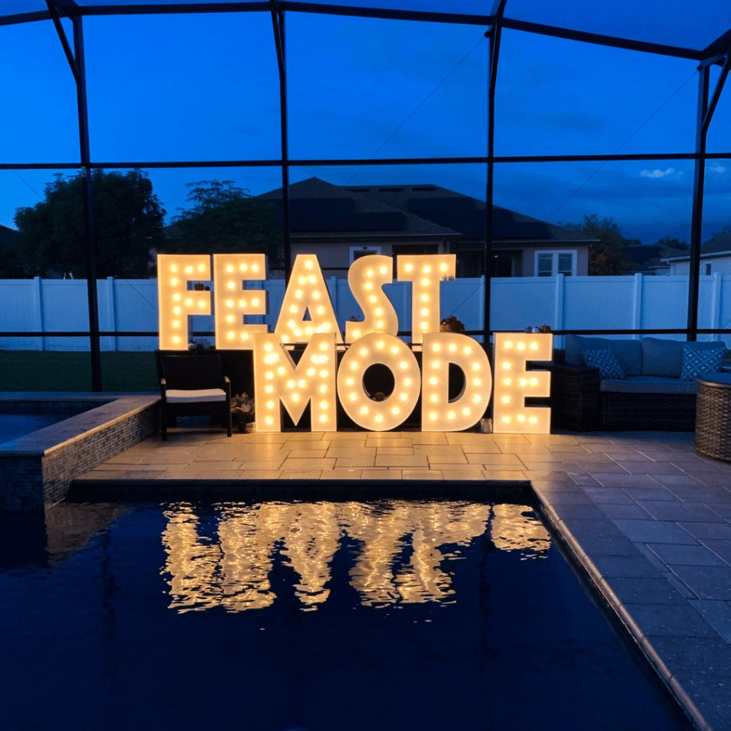 Thanksgiving Light-Up Marquee Letters that read FEAST MODE